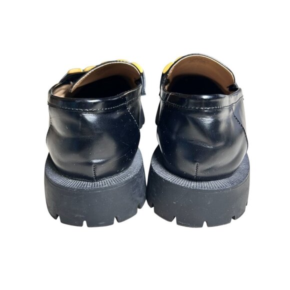 Zara Black Leather Lug Sole Loafers Platform Gold Detail 38 US 7.5 - Picture 3 of 7